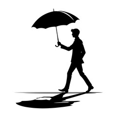 Silhouette of man and woman holding umbrella in the rain