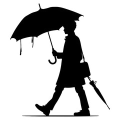 Silhouette of man and woman holding umbrella in the rain