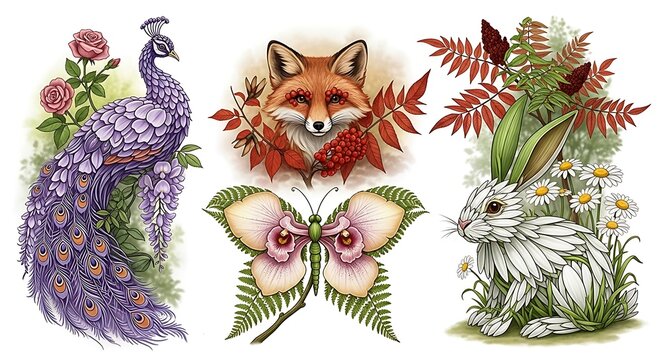 Enchanting Watercolor Illustrations of Forest Creatures and Flora.