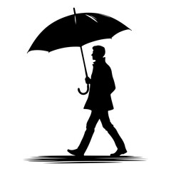 Silhouette of man and woman holding umbrella in the rain