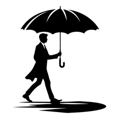 Silhouette of man and woman holding umbrella in the rain