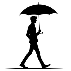 Silhouette of man and woman holding umbrella in the rain
