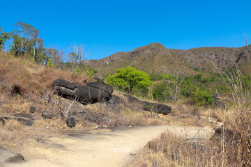 Rock formation on the Trail leading down to the Vale da Lua in Chapda dos Veadeiros near the city of Alto Paraiso 