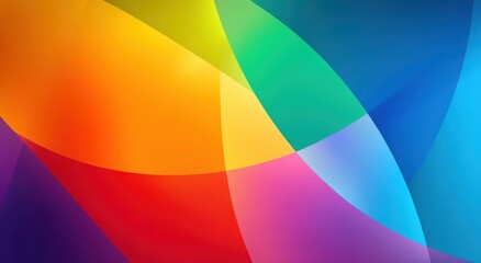 Fototapeta premium Abstract Colorful Geometric Shapes Composition with Overlapping Curved Lines and Rainbow Gradient