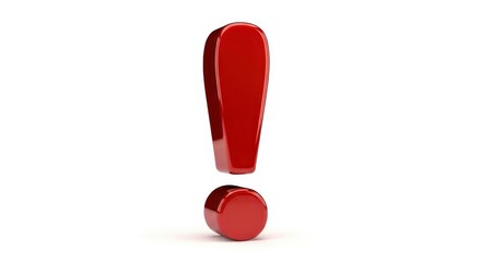 Red Exclamation Point Symbol Shining on White Background with Reflections