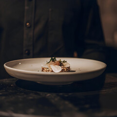 minimal white ceramic plate with luxury fine dinin