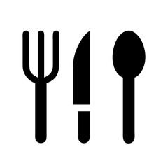 Restaurant menu cutlery icon set – minimal flat black silhouette plate, fork, knife, spoon symbols in circle and rectangle frames. Vector tableware pictograms for cafe signage.