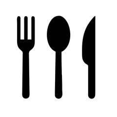 Restaurant menu cutlery icon set – minimal flat black silhouette plate, fork, knife, spoon symbols in circle and rectangle frames. Vector tableware pictograms for cafe signage.