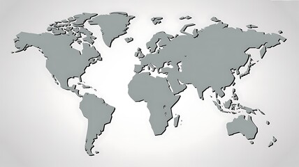 Gray World Map with Subtle Shadow Effect global geography