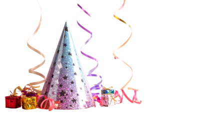 Birthday or Holiday Party Hat with Colorful Stars Placed on Table