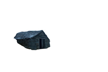 Stone Cottage Isolated on Black Background