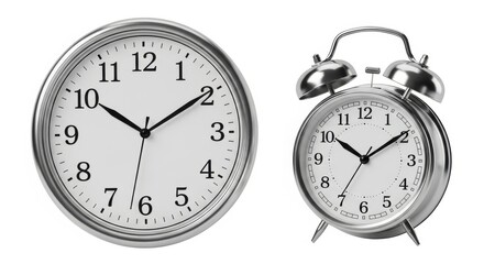 Two Classic Clocks Showing Similar Time on White Background Detail