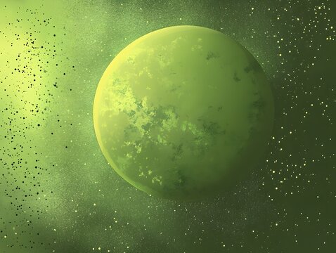 Mysterious Green Planet in Space,  Cosmic Background, Stars, Nebula - Powered by Adobe