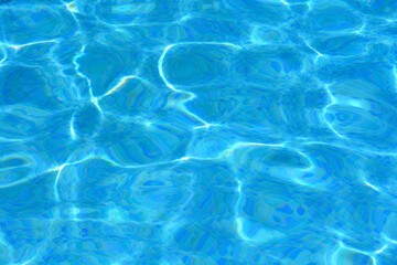 Water and light refraction in blue tiled swimming pool