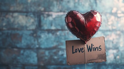 Heart-Shaped Balloon with Love Wins Sign Macro Photo Realistic Textures Diffuse Lighting