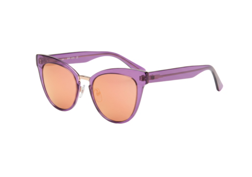 Stylish purple cat eye sunglasses with orange mirrored lenses isolated on transparent background, fashion accessory for sun protection