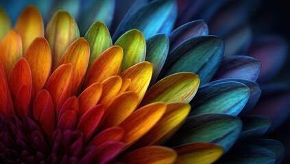 Obraz premium Close-up Of Multi-Colored Flower Petals Showing Vivid Hues And Textural Detail Against Dark Background