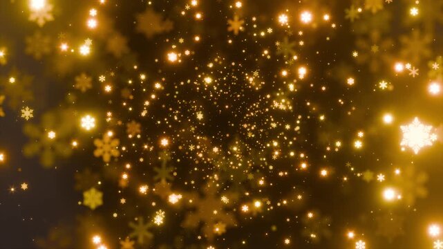 Winter background with lots of golden snowflakes and glowing lights. The luminous elements add a sense of celebration and coziness, reminding of New Year and Christmas decorations. 2026