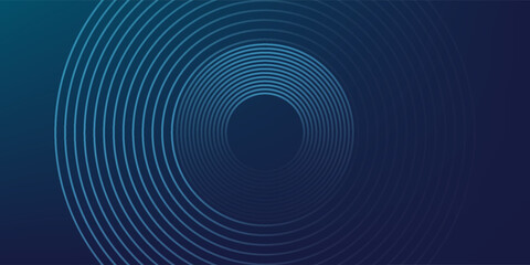 Abstract blue glowing geometric lines on dark blue background. Modern shiny blue circle lines pattern. Futuristic technology concept. Suit for cover, poster, banner, header, website.eps10