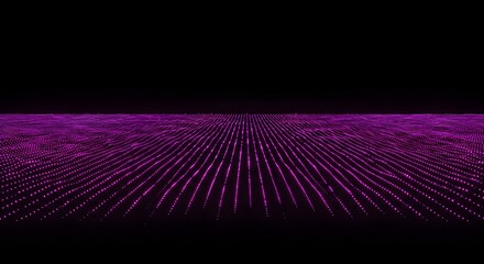 Abstract digital landscape with purple lines receding into the distance against a dark background.