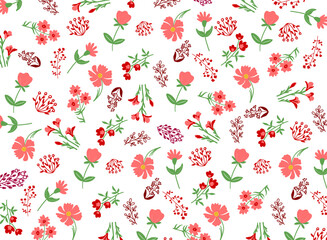 Motifs floral romantique d'inspiration liberty, magnifique collection de fleurs romantiques avec roses, feuilles, bouquets pour compositions et arrières plan bohème.