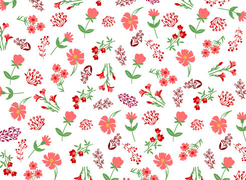Motifs floral romantique d'inspiration liberty, magnifique collection de fleurs romantiques avec roses, feuilles, bouquets pour compositions et arri&egrave;res plan boh&egrave;me.