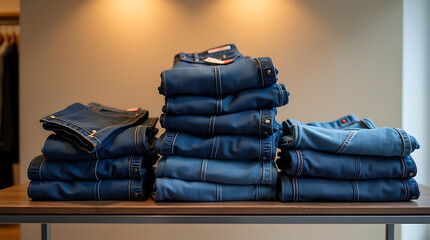 Stack of Folded Blue Denim