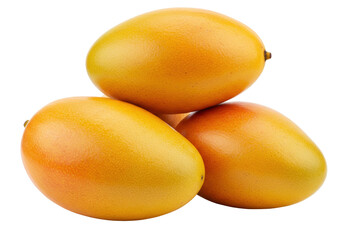 Pile of three ripe mangoes isolated on transparent background, tropical fruit rich in vitamins for healthy eating