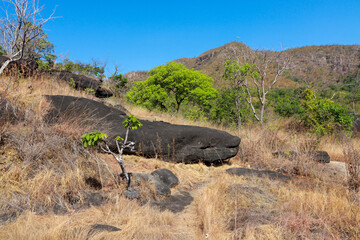 Rock formation on the Trail leading down to the Vale da Lua in Chapda dos Veadeiros near the city of Alto Paraiso 
