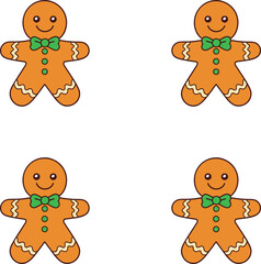 Vector Christmas gingerbread.  Gingerbread man cookies with green bows illustration.