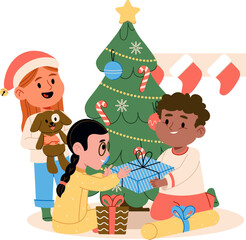 Children Opening Christmas Presents