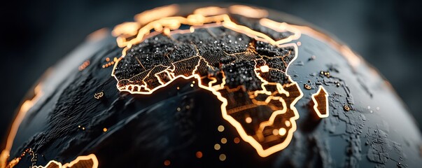 Digital globe showing Africa with glowing network connections and global emphasis