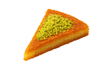 Triangle slice of Turkish dessert kunefe with pistachio isolated on transparent