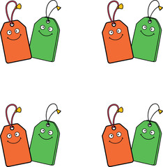 Premium vector pairs of smiling orange and green gift tags. 