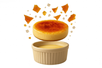 Delicious creme brulee dessert isolated on transparent background, sweet treat