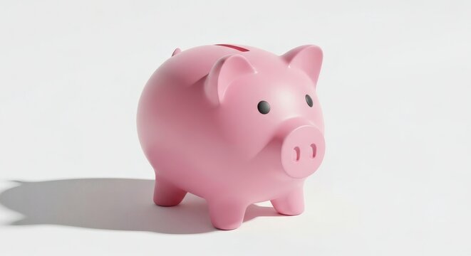 A classic pink piggy bank on an isolated white background, symbolizing the concept of saving money, personal finance, and investment