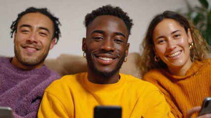Three women sharing a joyful moment while looking at a smartphone.
