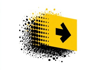 Fototapeta premium Yellow arrow banner with abstract halftone pattern in modern design