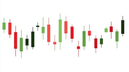 Obraz premium A candlestick chart clipart, trading element, minimal vector illustration, green and red, isolated on white background.