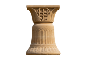 Ornate sandstone column isolated on transparent background, architectural element for garden decor and historical design projects