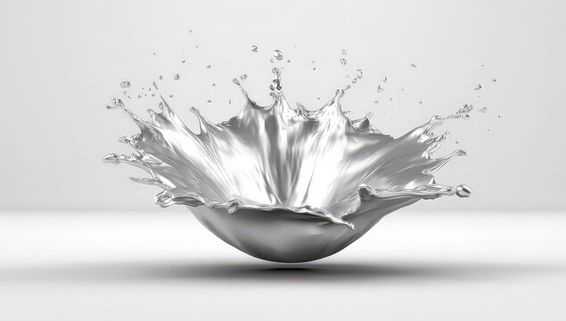 Silver Liquid Splash Isolated On Light Grey Background