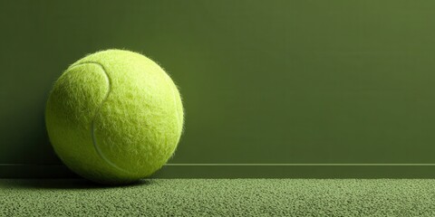 Elegant photo of tennis ball on green background with copy space for text or logo design.