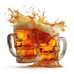 Two Beer Steins With Splashing Foam