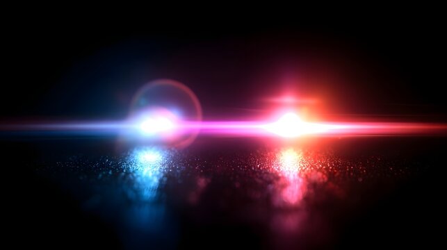 Blue and pink glowing lens flares with light rays on black background, abstract futuristic space lighting effect for digital, sci‑fi, and film concepts - Powered by Adobe
