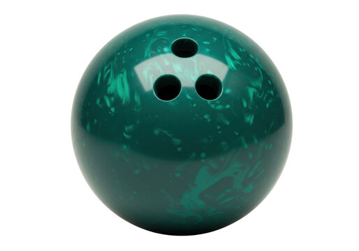 Green bowling ball isolated on white, sports equipment for bowling alley and recreational activity