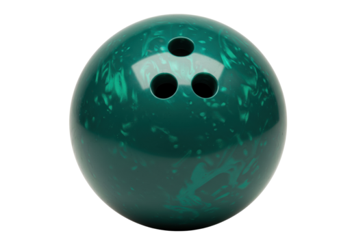 Green bowling ball isolated on white, sports equipment for bowling alley and recreational activity