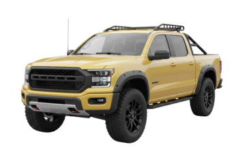 Yellow pickup truck with black accents isolated, a rugged vehicle for off-road adventures and outdoor lifestyle imagery