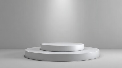 Elegant photo of minimalist white podium for product presentation isolated on white background.