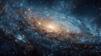 Fototapeta premium Breathtaking view of a distant spiral galaxy with bright core and swirling stars in deep space showcasing cosmic beauty and astronomical phenomena