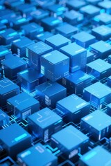 Abstract Blue Cubes Connected with Digital